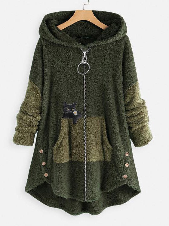 Casual Fluff/Granular Fleece Fabric Hoodie Teddy Jacket