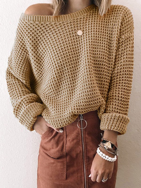 Crew Neck Casual Plain Wool/Knitting Sweater