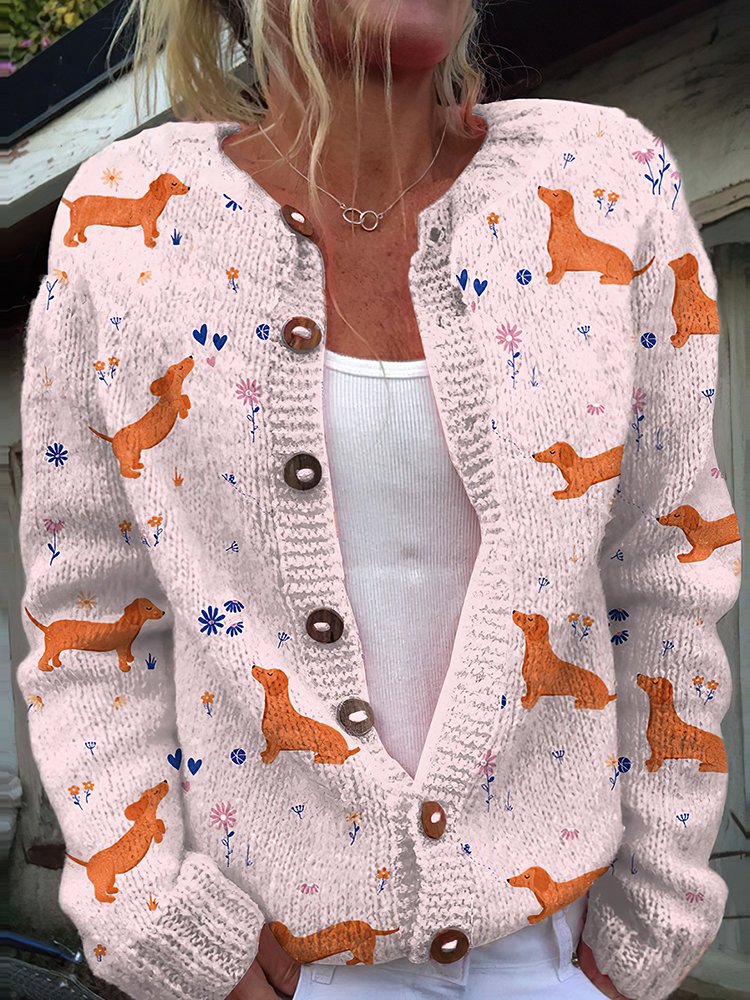 Sausage dog knitted button sweater cardigan