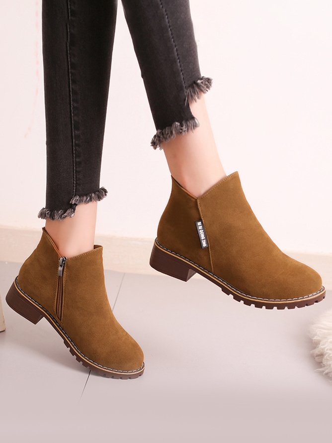 British Style Round Toe Comfortable Zip Low Heel Booties