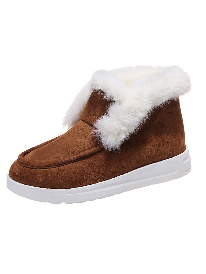 Simple Winter Plain Faux Suede Cotton-Padded Boots