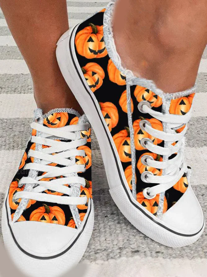 Halloween Orange Pumpkin Lace Up Espadrilles