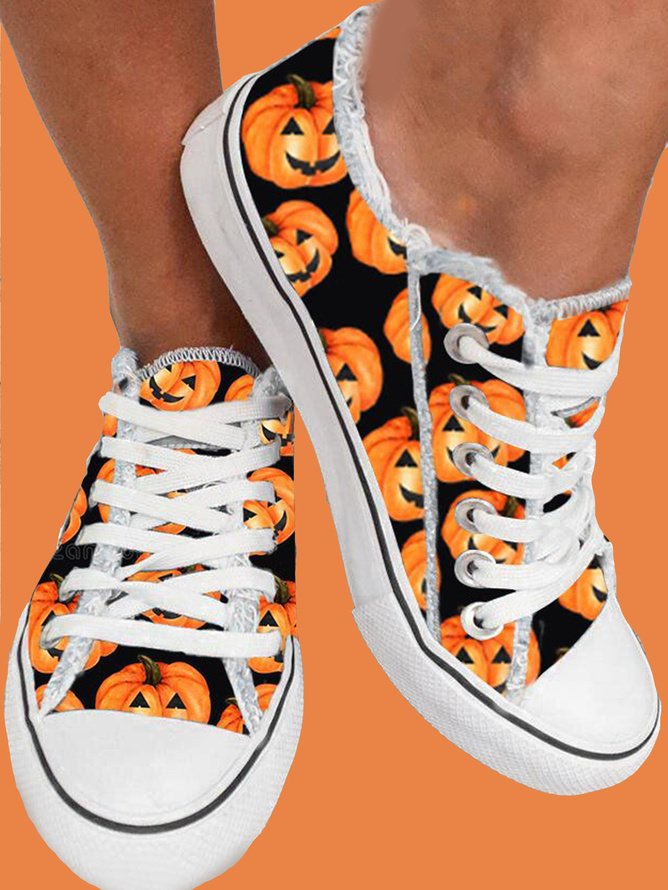 Halloween Orange Pumpkin Lace Up Espadrilles