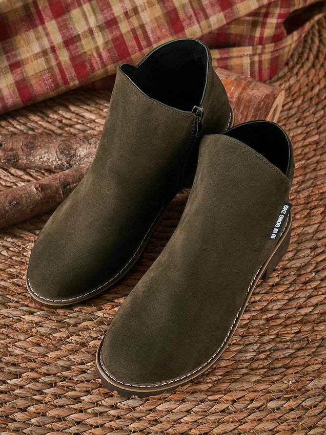 British Style Round Toe Comfortable Zip Low Heel Booties