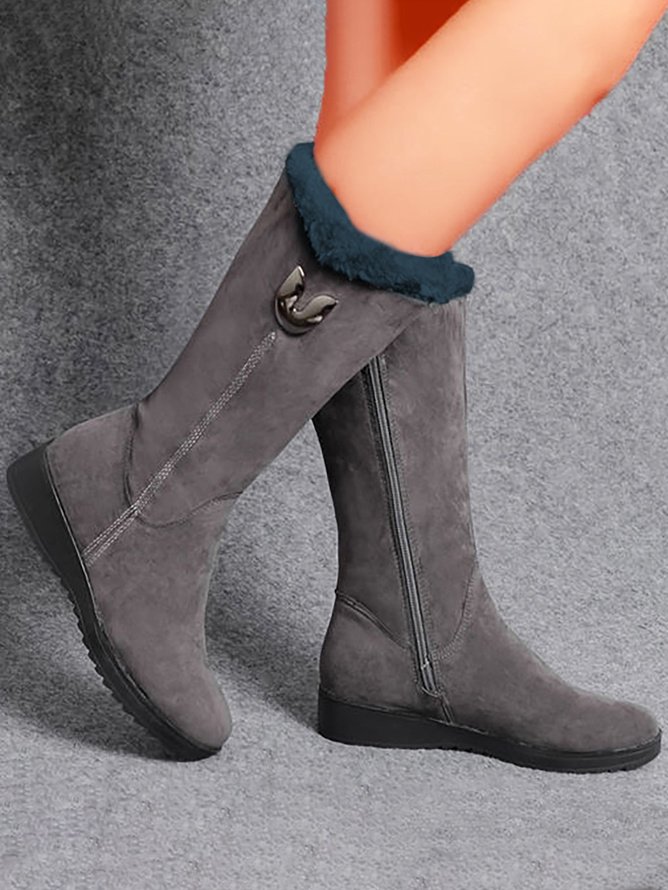 Vintage Soft Faux Suede Warm Plush Zip-Up Boots