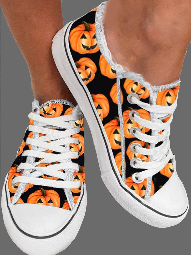 Halloween Orange Pumpkin Lace Up Espadrilles