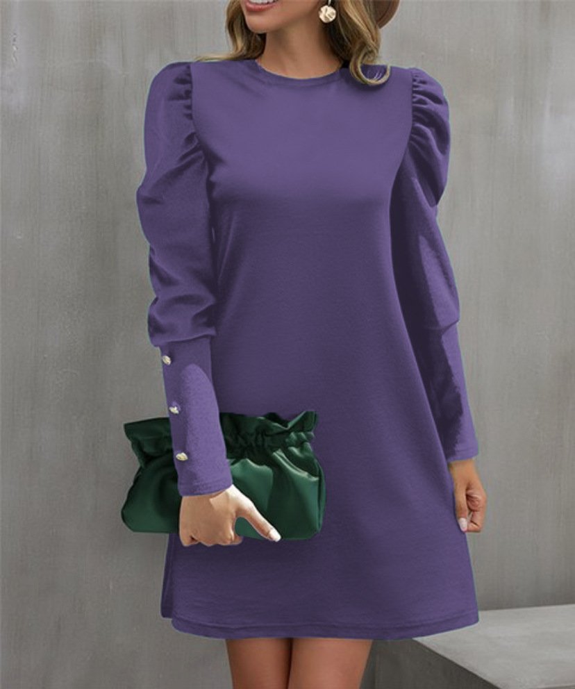 Women's Crew Neck Casual Midi H-Line Dress