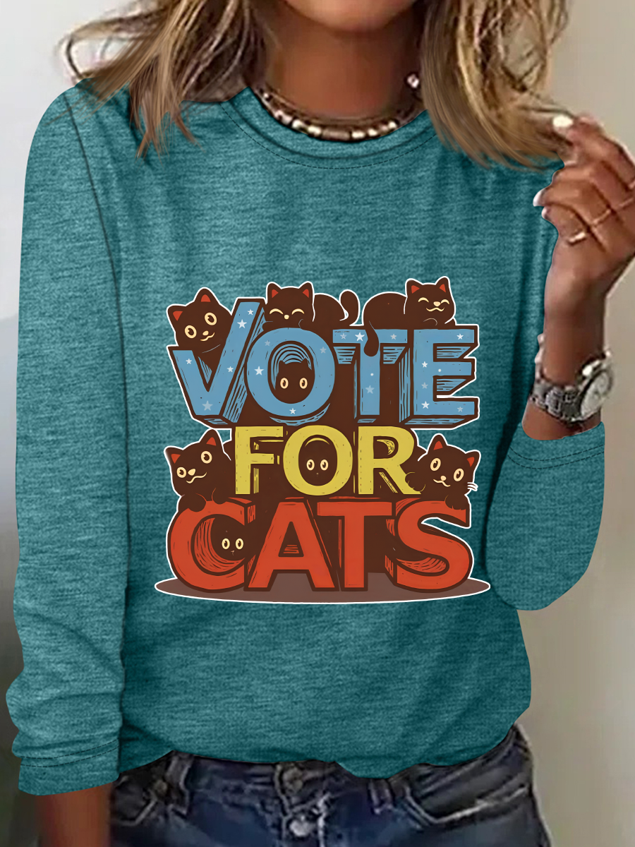 Vote For Cats Casual Long Sleeve Shirt