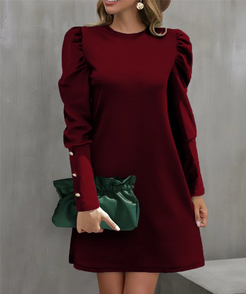 Women's Crew Neck Casual Midi H-Line Dress