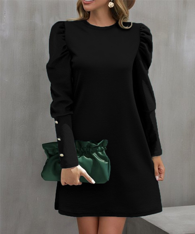 Women's Crew Neck Casual Midi H-Line Dress