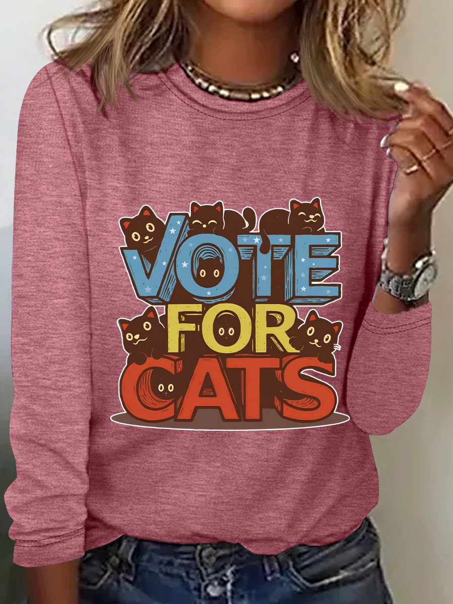 Vote For Cats Casual Long Sleeve Shirt