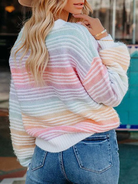 Wool/Knitting Casual Crew Neck Ombre Sweater