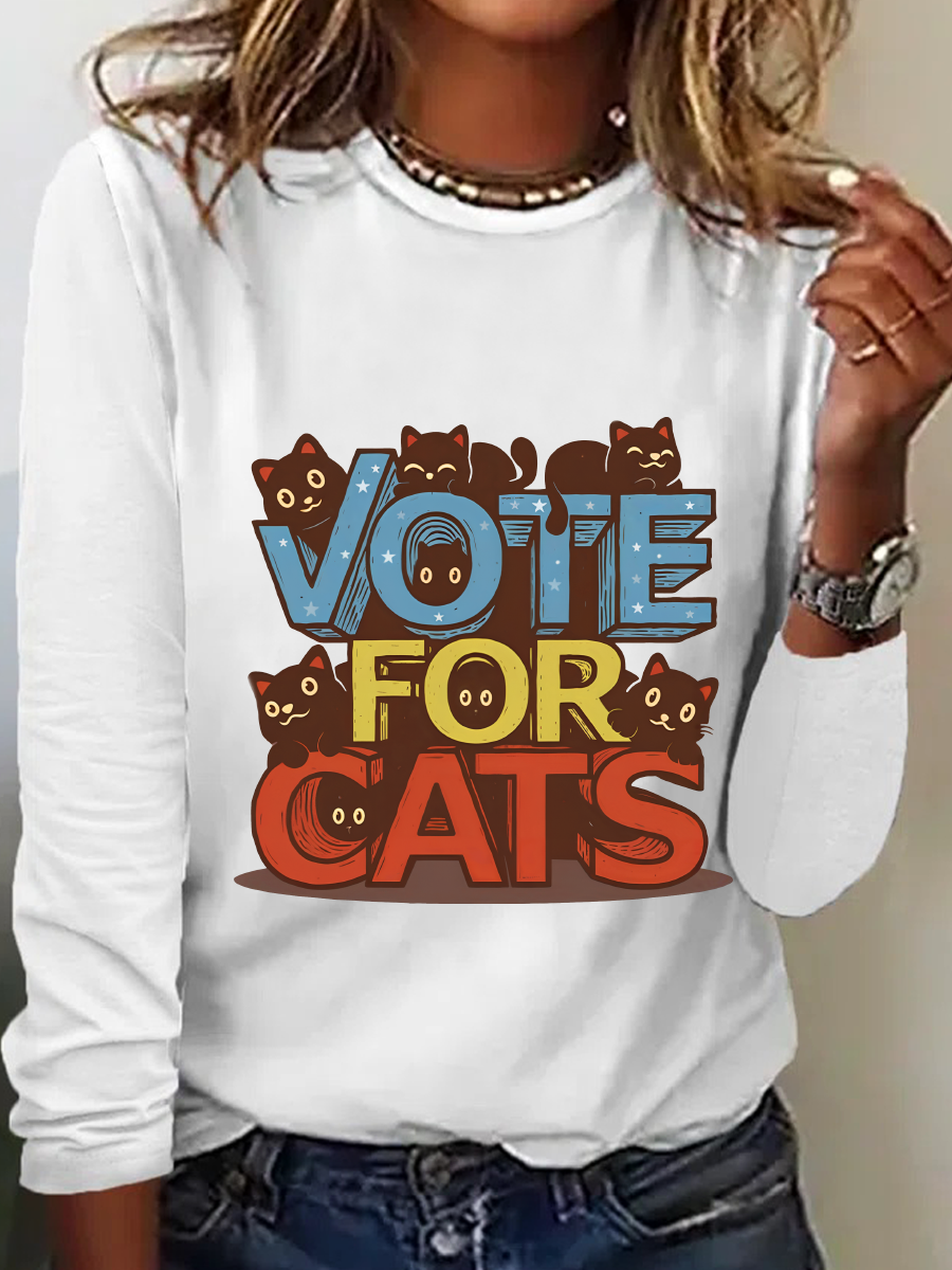 Vote For Cats Casual Long Sleeve Shirt