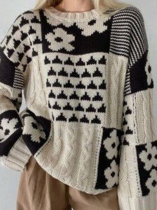 Floral Casual Crew Neck Regular Fit Sweater