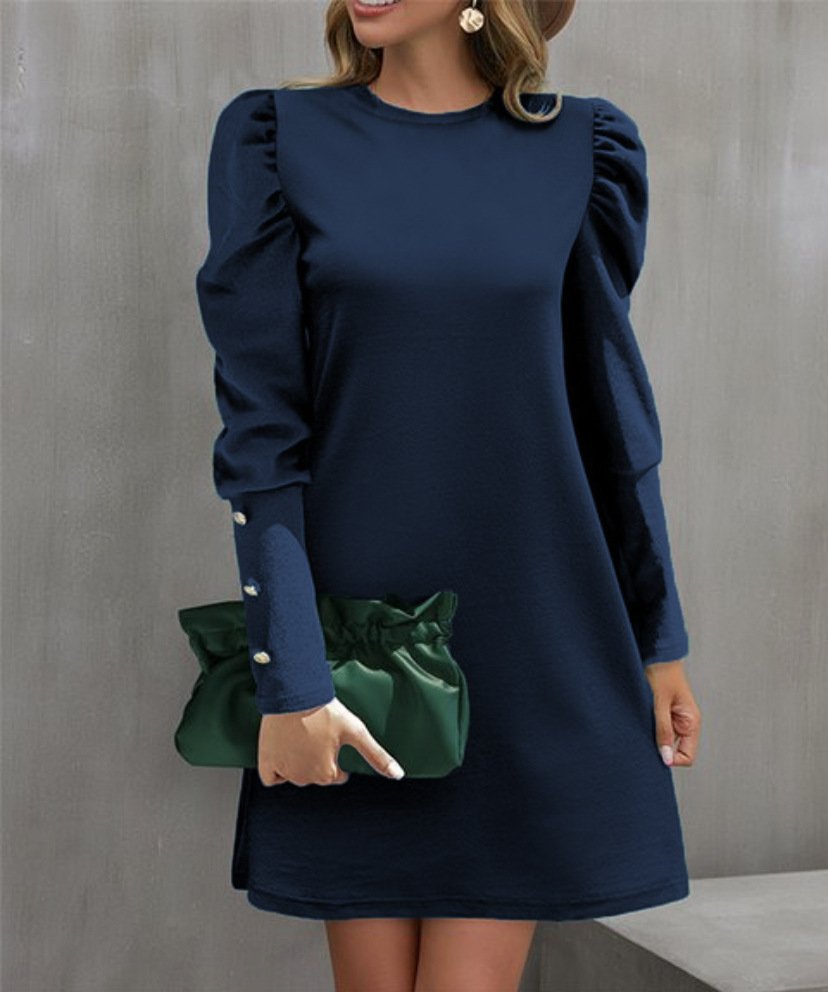 Women's Crew Neck Casual Midi H-Line Dress