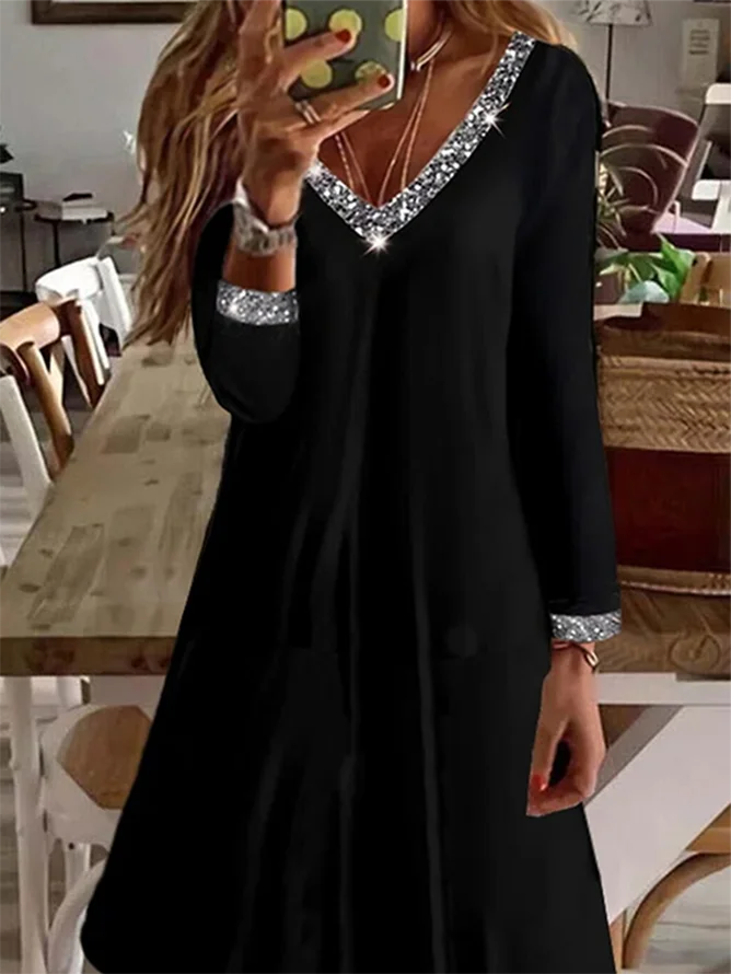 V Neck Regular Fit Casual Plain Dress