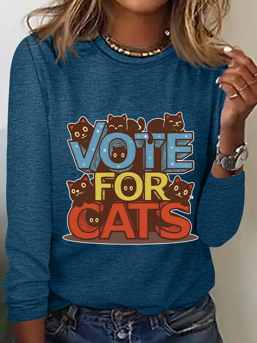 Vote For Cats Casual Long Sleeve Shirt