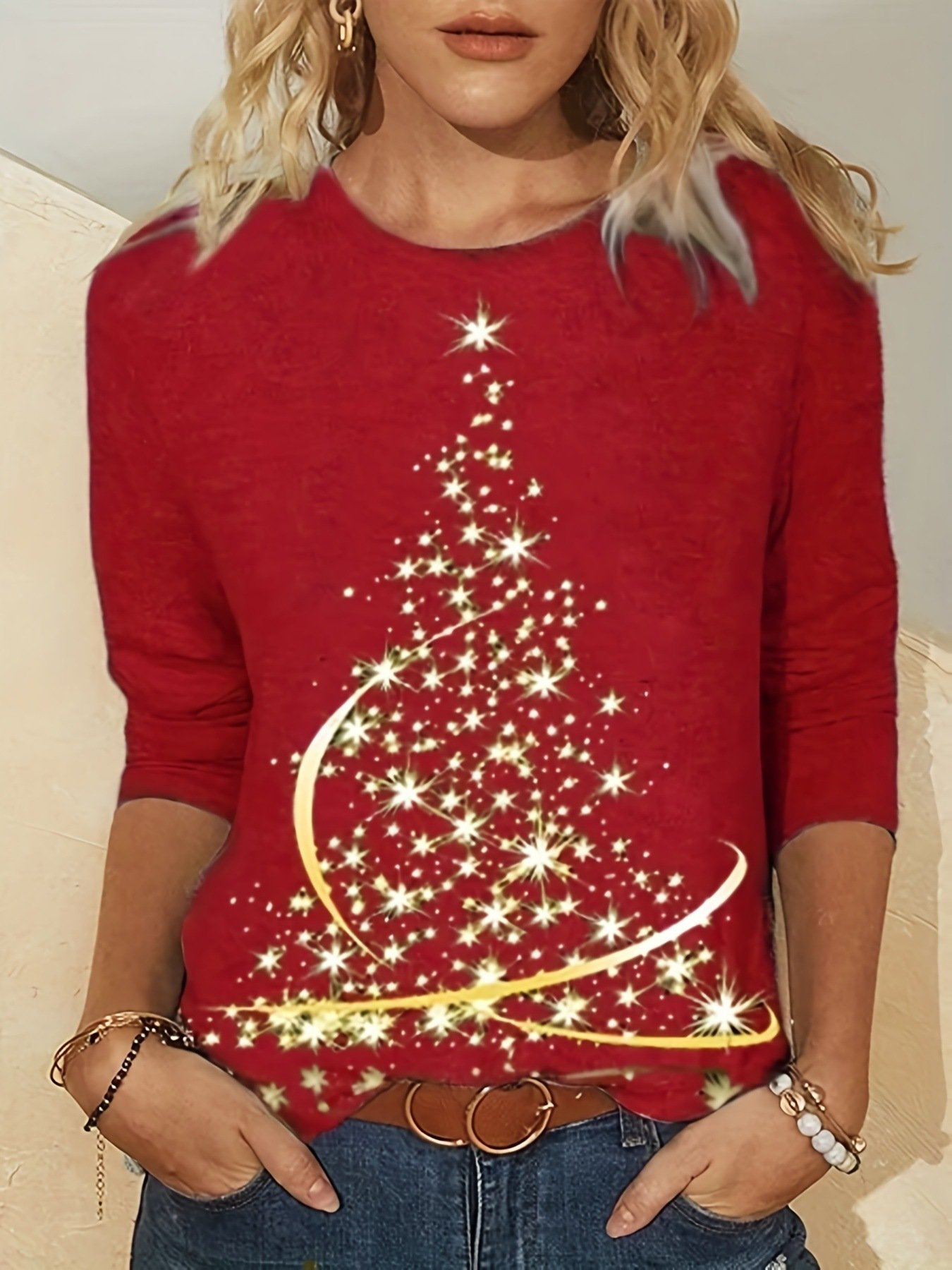 Christmas Crew Neck Loose Casual T-Shirt