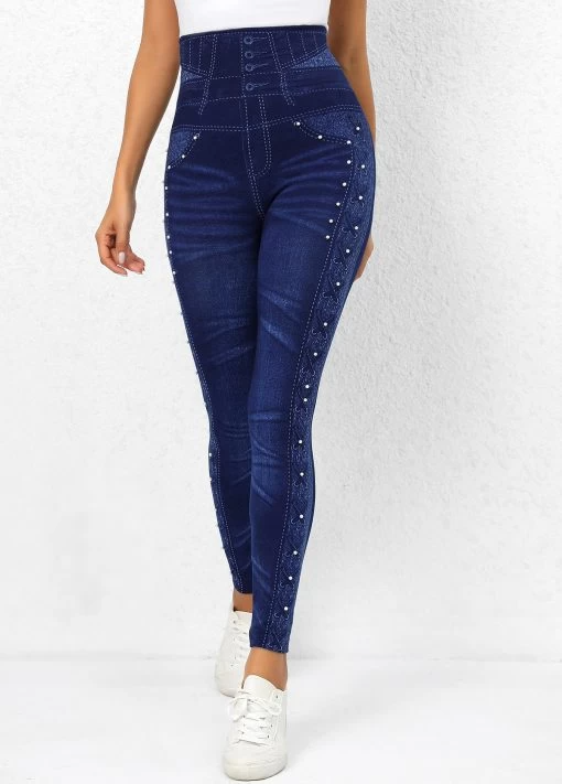 Casual Tight Denim Print Graphic Leggings