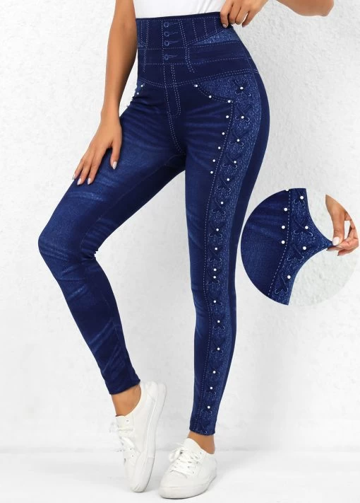 Casual Tight Denim Print Graphic Leggings