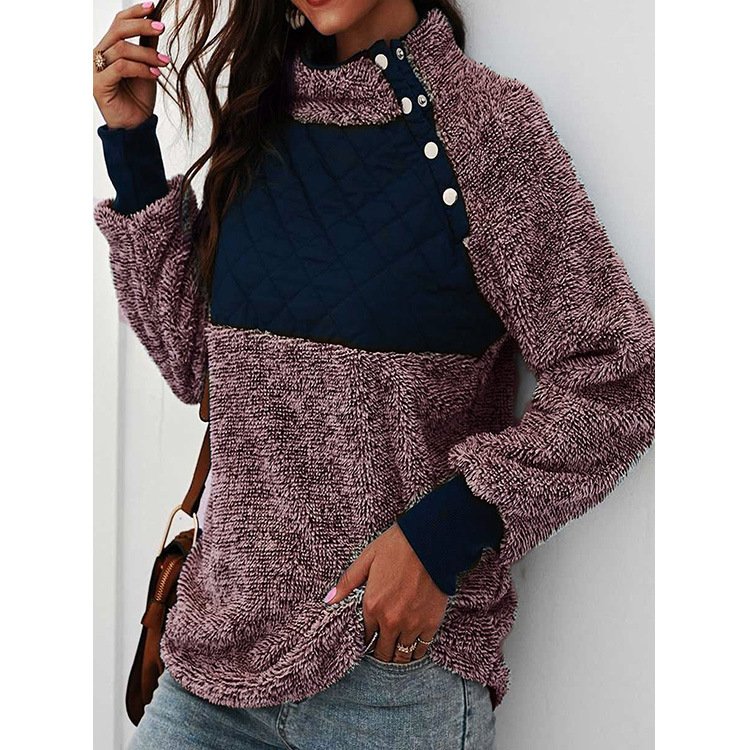 Casual Plain Fluff/Granular Fleece Fabric Turtleneck Sweatshirt