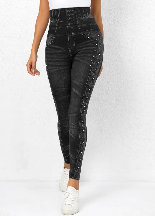 Casual Tight Denim Print Graphic Leggings