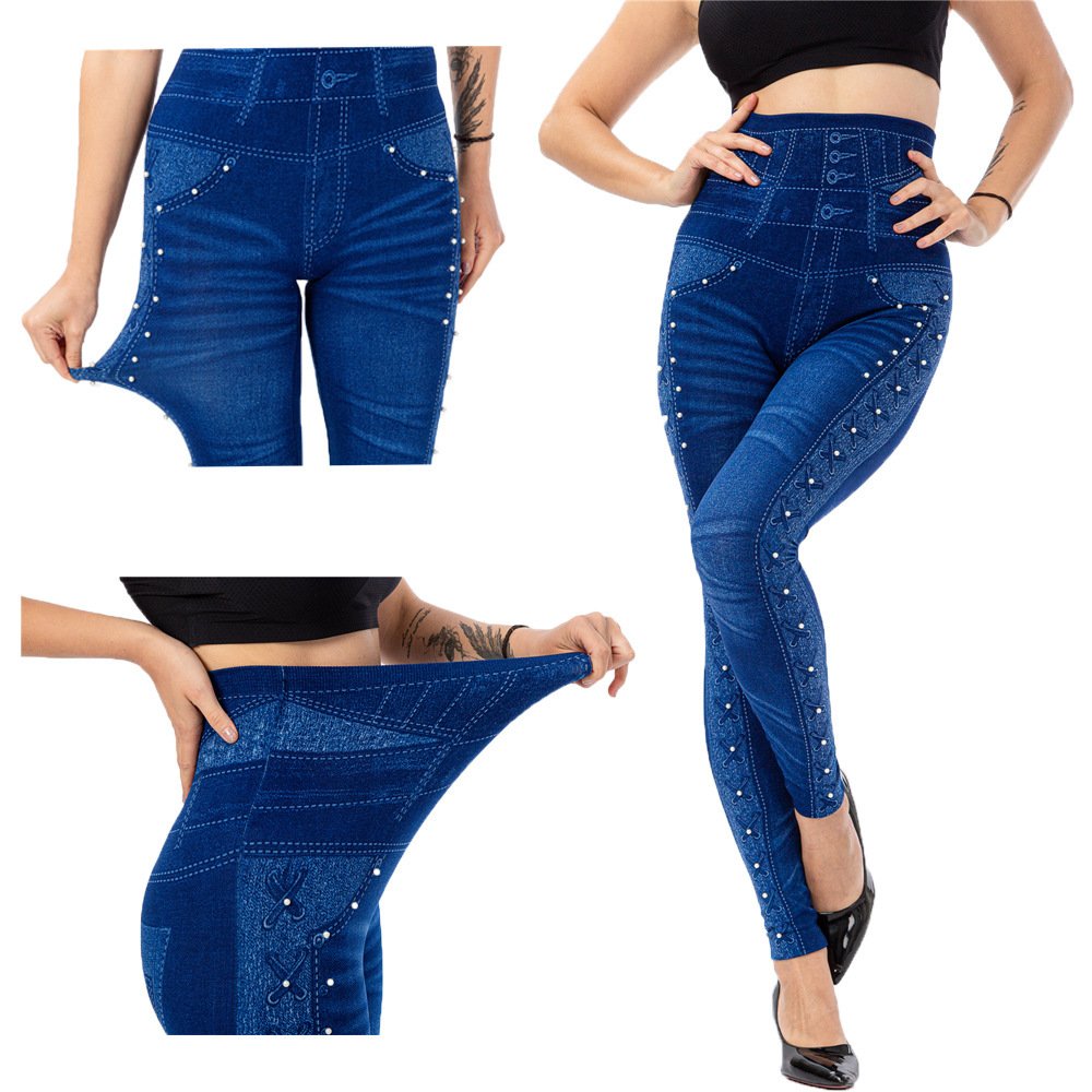 Casual Tight Denim Print Graphic Leggings