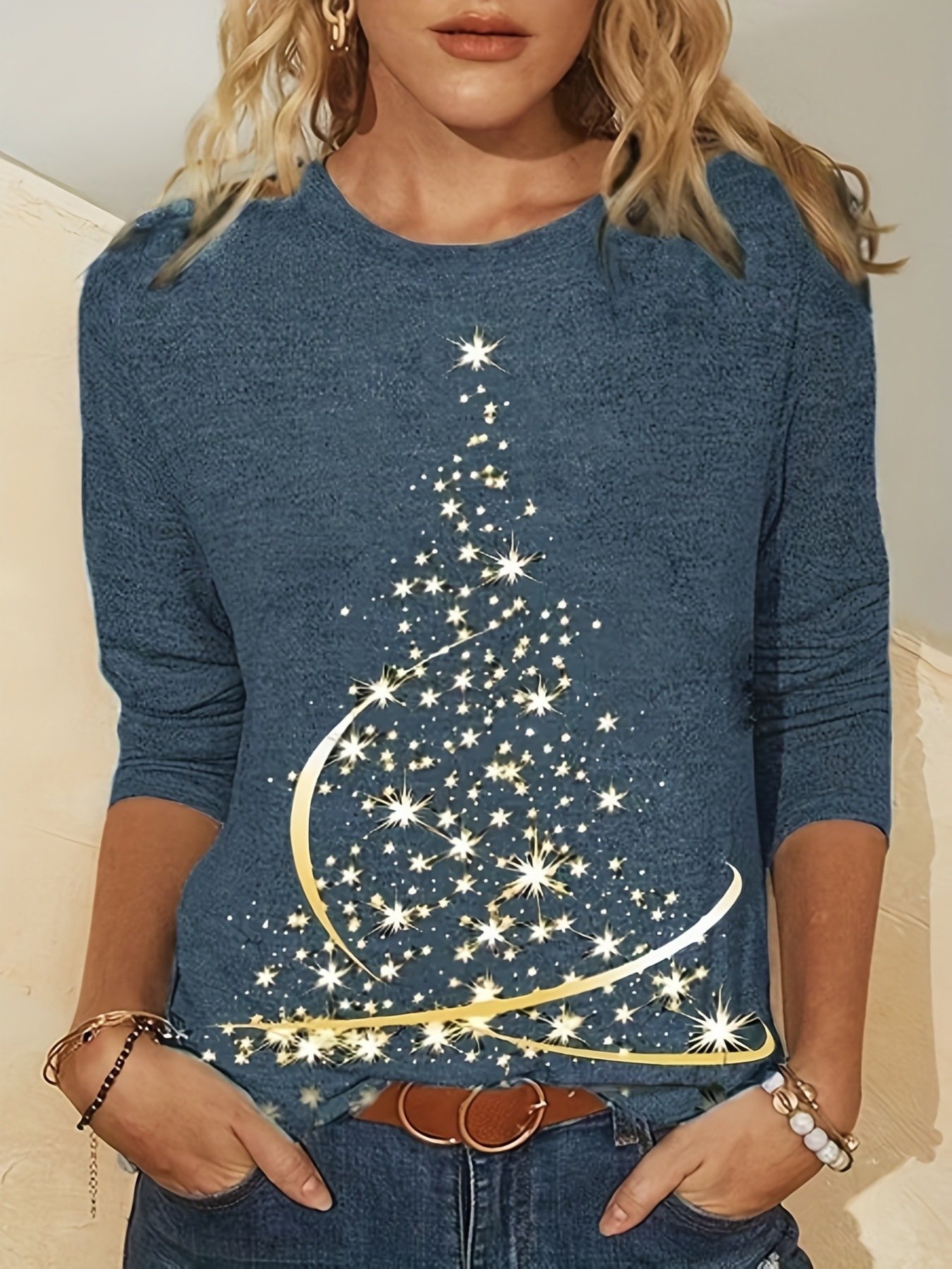 Christmas Crew Neck Loose Casual T-Shirt