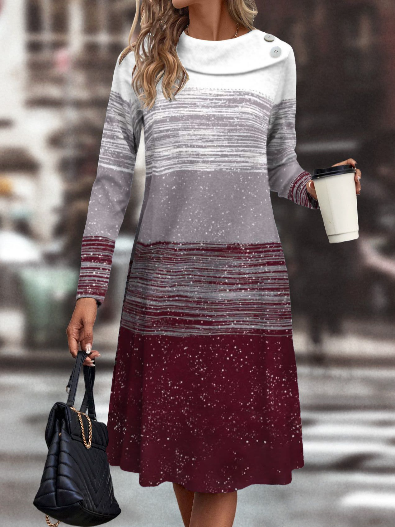 Shawl Collar Casual Ombre Dress With No