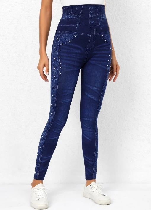 Casual Tight Denim Print Graphic Leggings