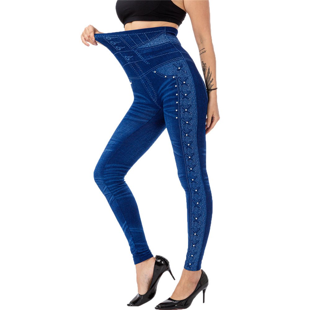 Casual Tight Denim Print Graphic Leggings