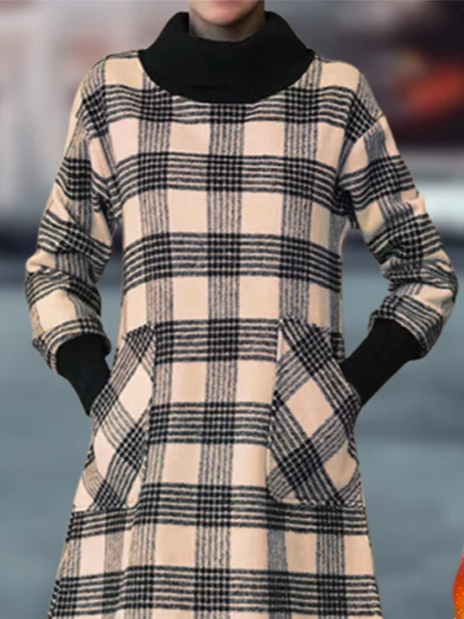 Plaid Casual Dress With No