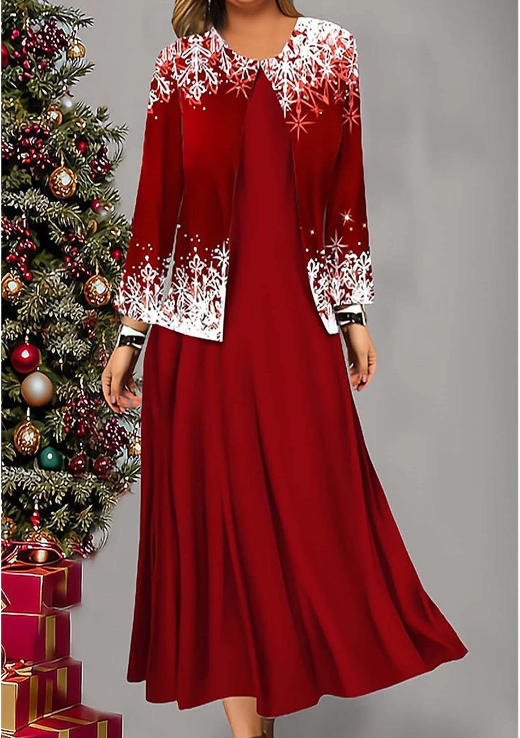 Casual Crew Neck Christmas Regular Fit Two-Piece Set