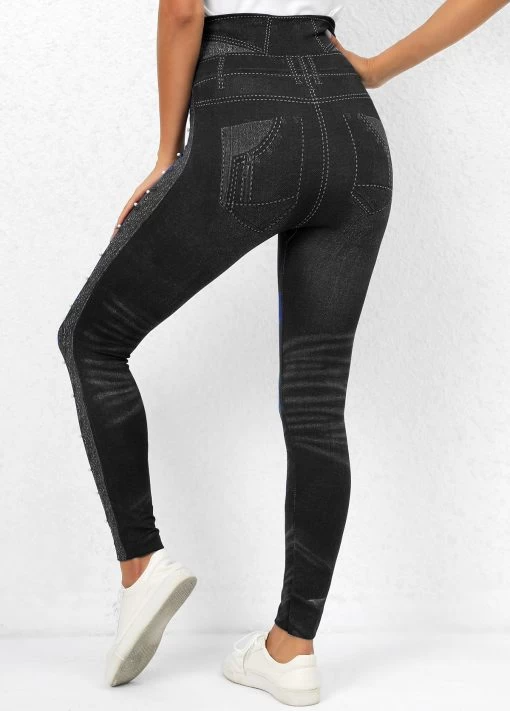 Casual Tight Denim Print Graphic Leggings