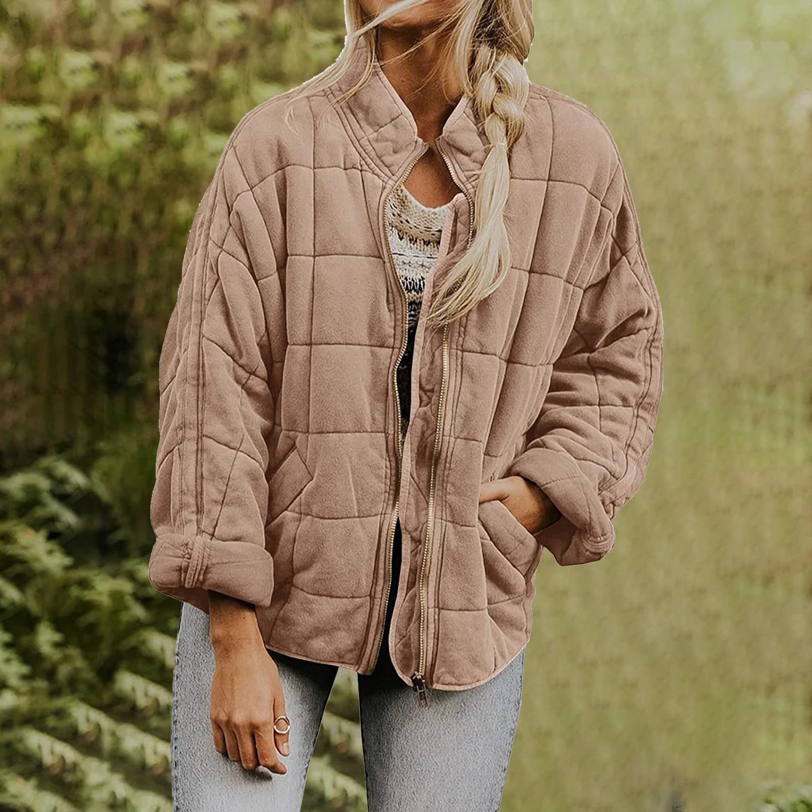 Casual Loose Plain Mock Neck Padded Jacket