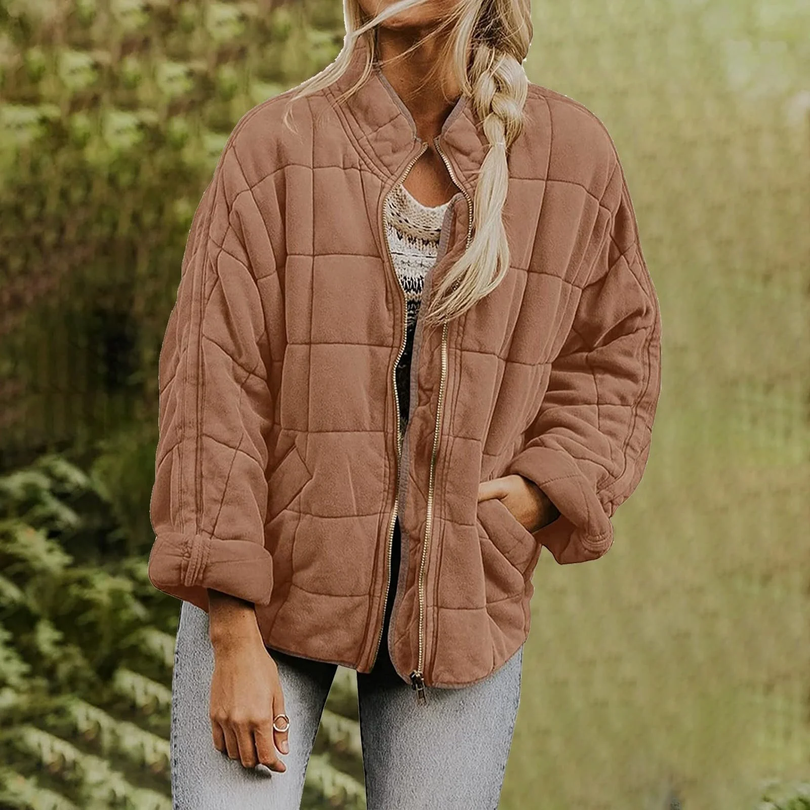 Casual Loose Plain Mock Neck Padded Jacket