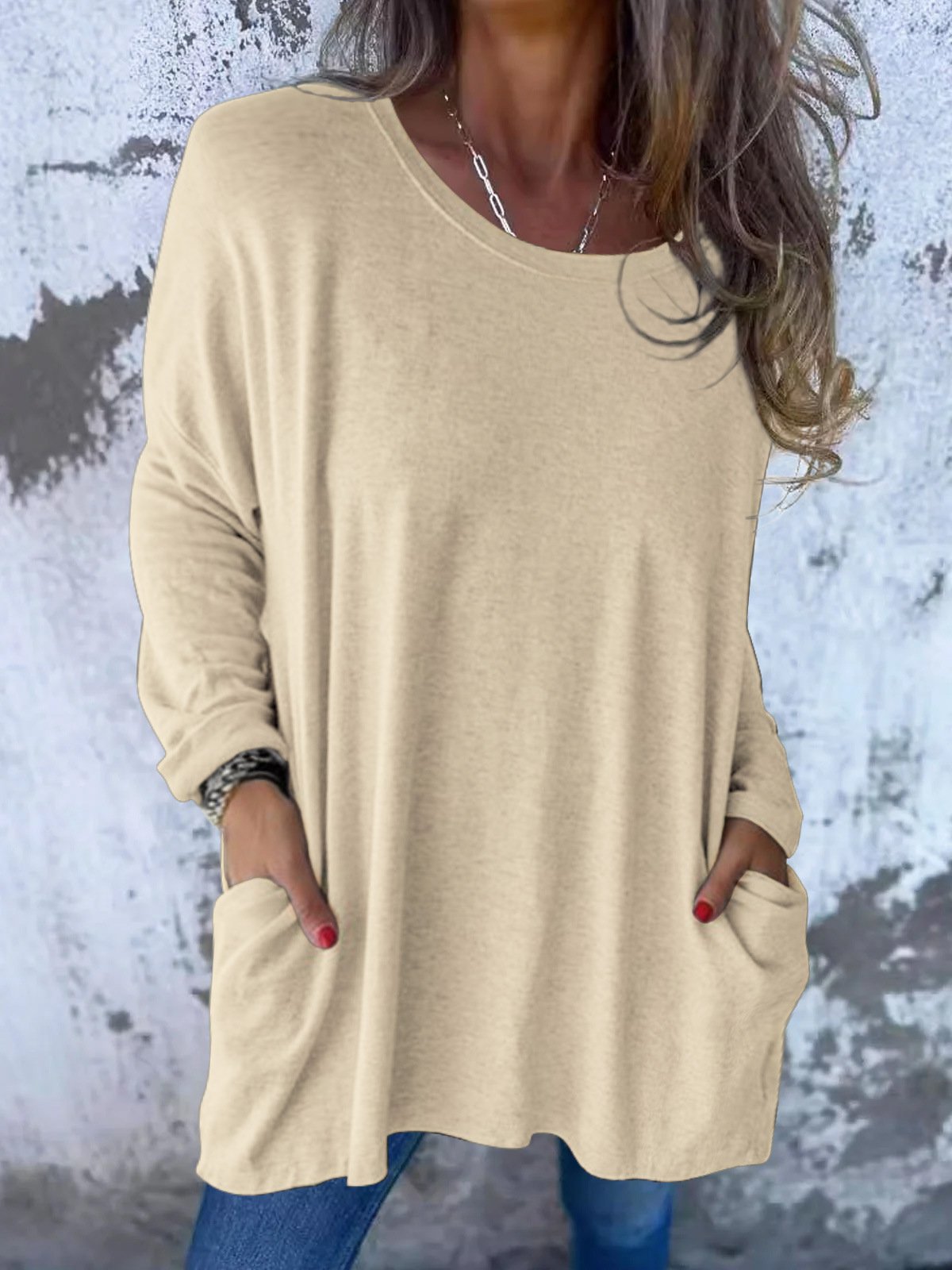 Loose Casual Plain Yarn/Wool Yarn Sweater