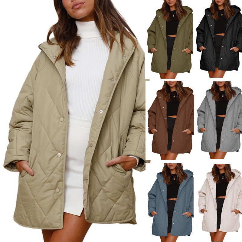 Hoodie Plain Casual Loose Padded Jacket