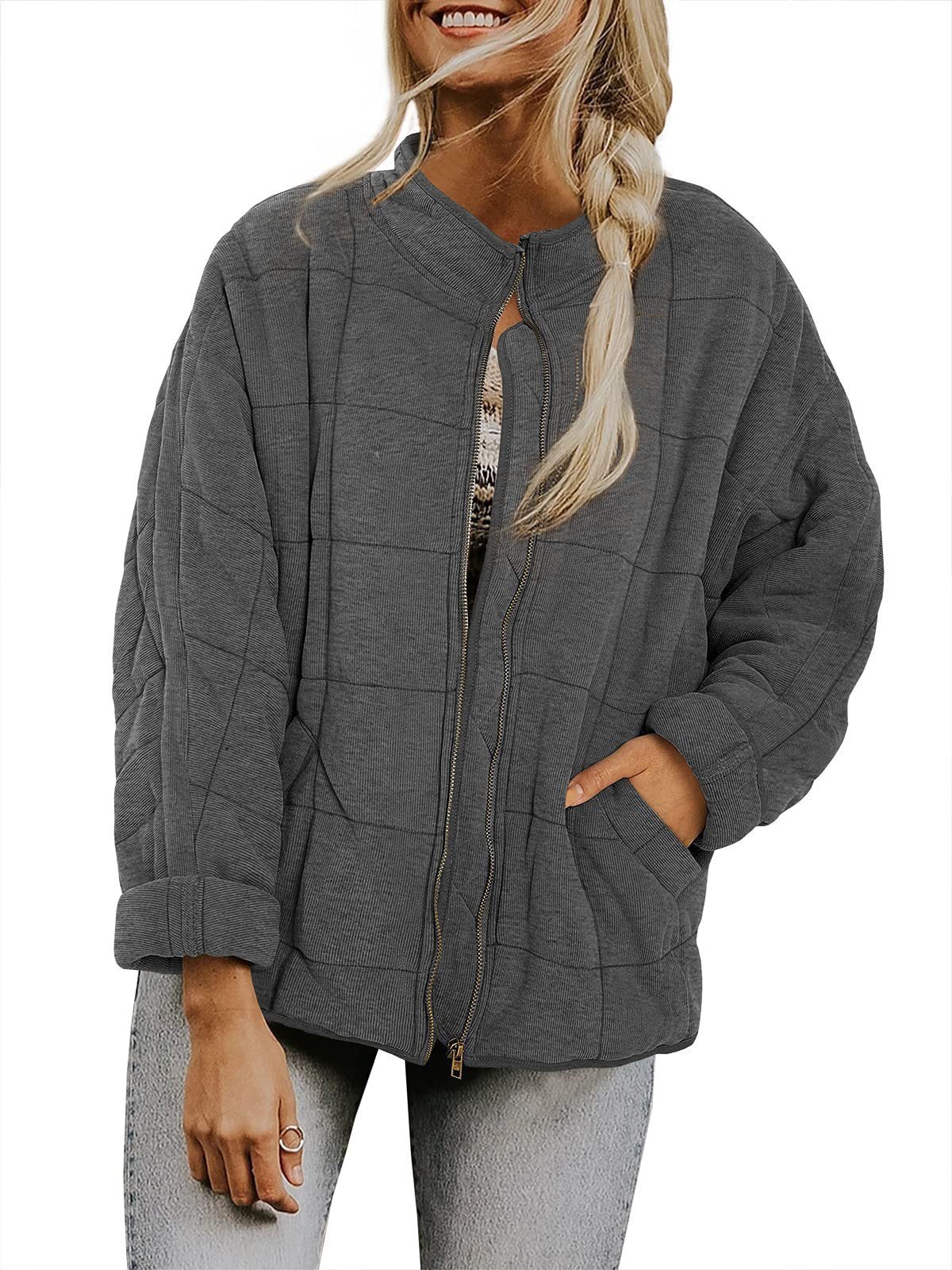 Casual Loose Plain Mock Neck Padded Jacket