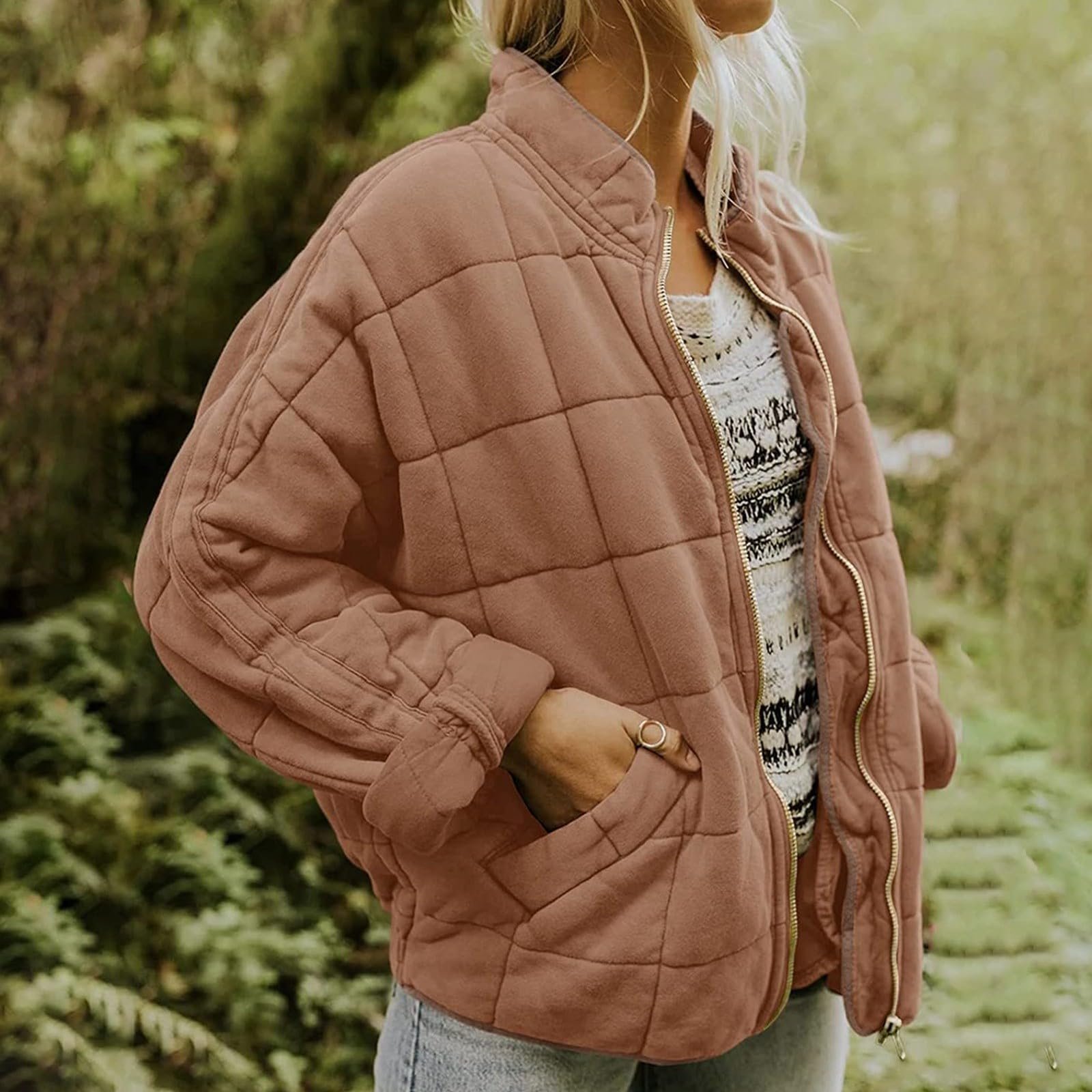 Casual Loose Plain Mock Neck Padded Jacket