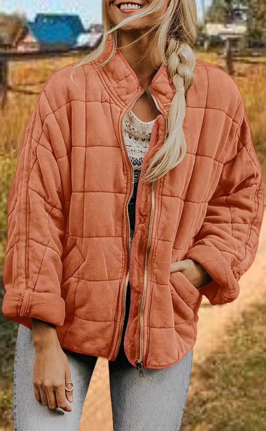 Casual Loose Plain Mock Neck Padded Jacket