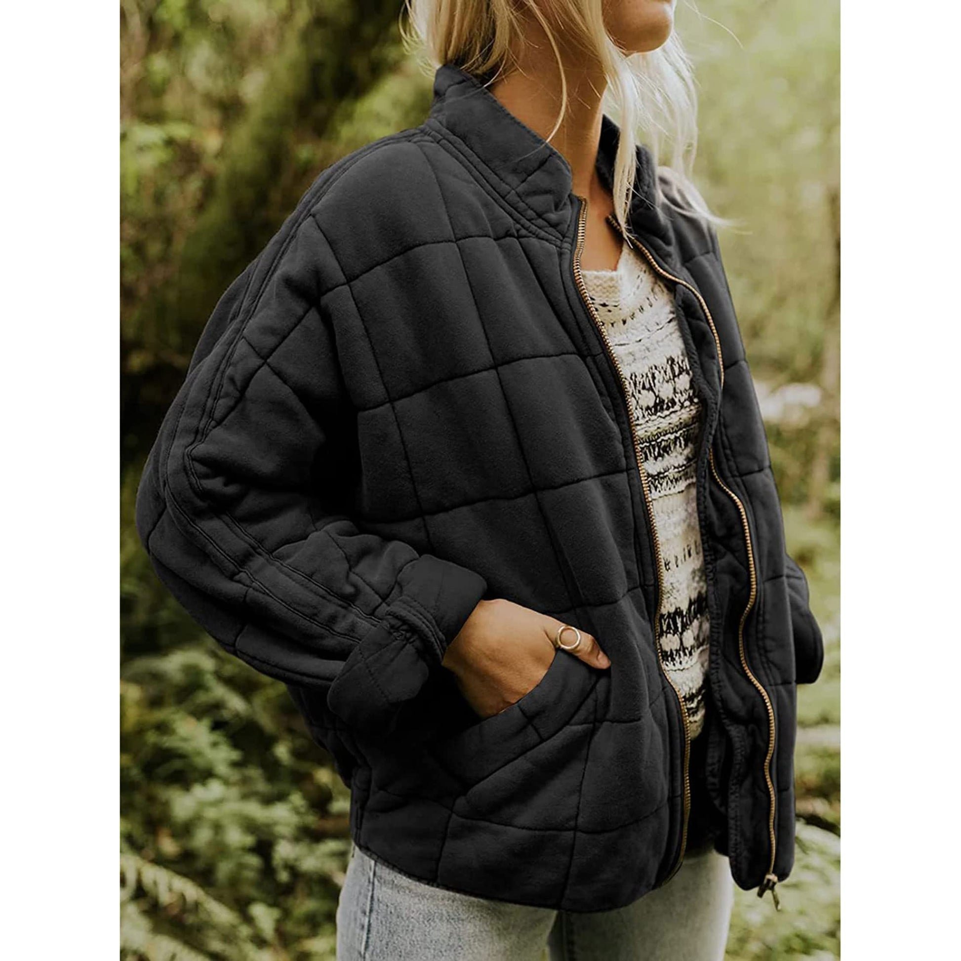 Casual Loose Plain Mock Neck Padded Jacket