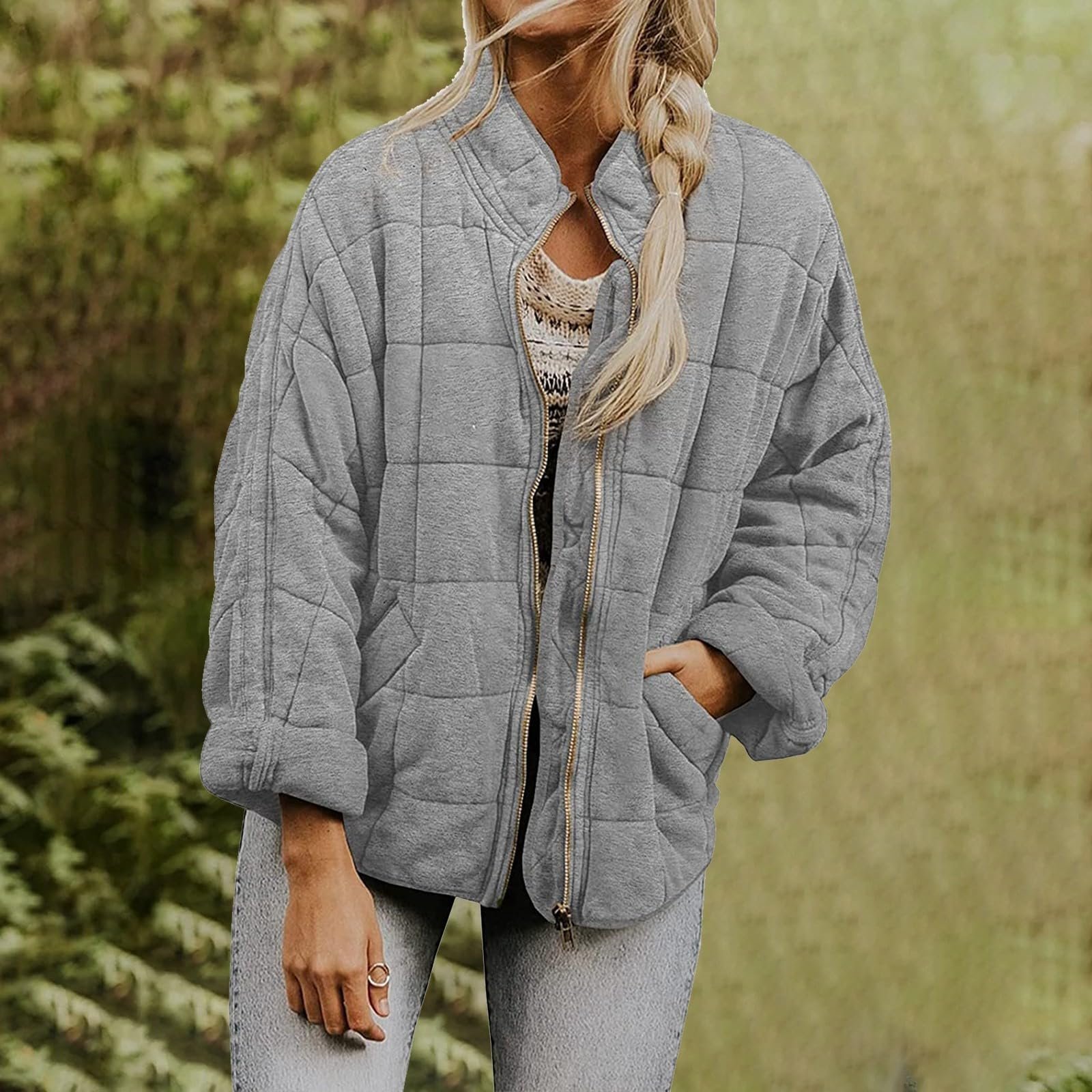 Casual Loose Plain Mock Neck Padded Jacket