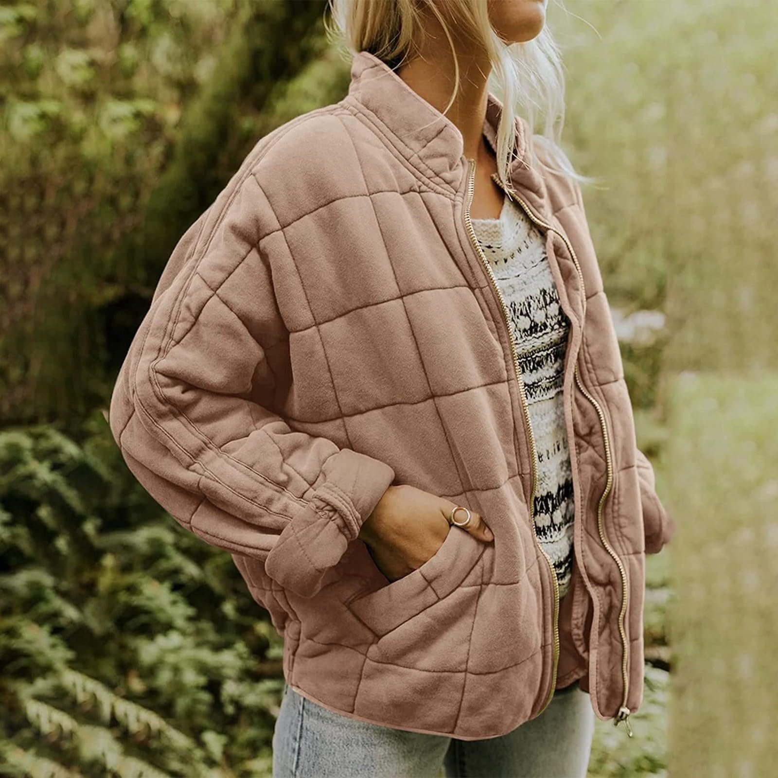 Casual Loose Plain Mock Neck Padded Jacket