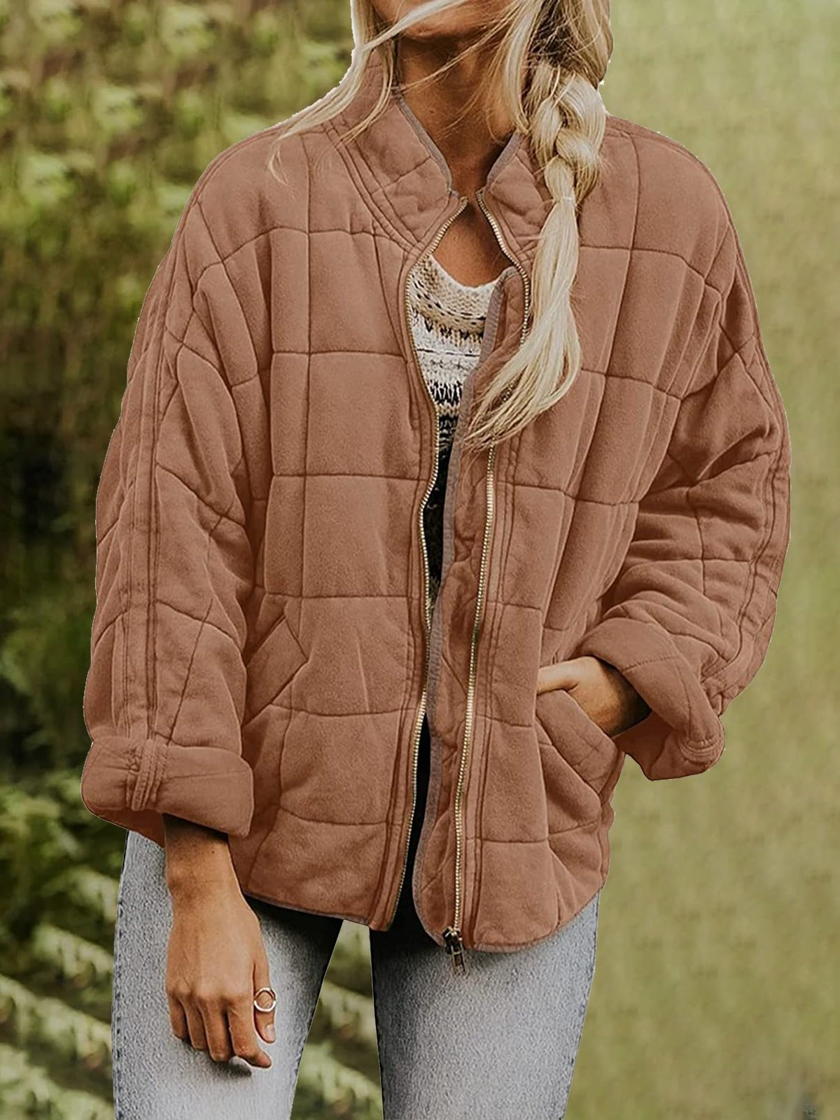 Casual Loose Plain Mock Neck Padded Jacket