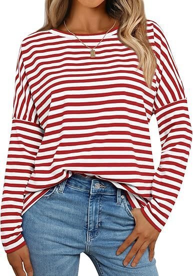 Crew Neck Casual Loose Striped Sweatshirt