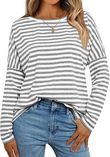 Crew Neck Casual Loose Striped Sweatshirt