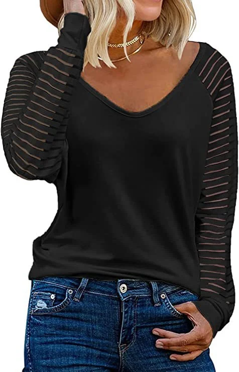 V Neck Plain Casual Loose T-Shirt