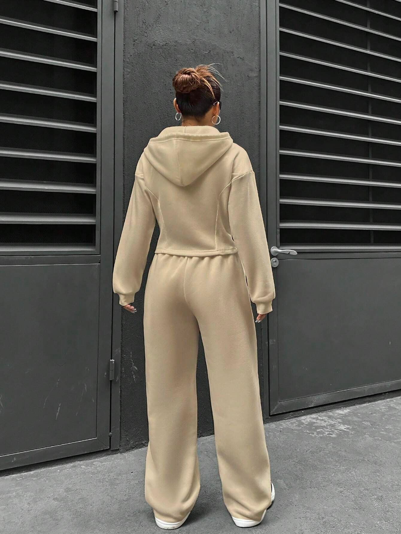 Hoodie Plain Casual Two-Piece Set