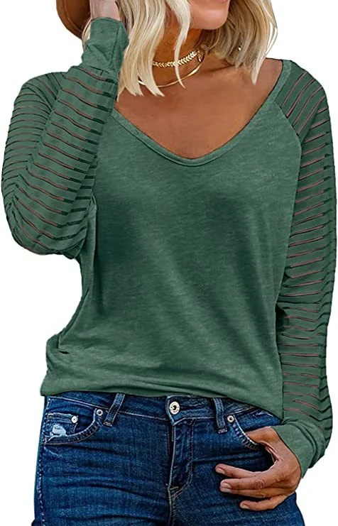 V Neck Plain Casual Loose T-Shirt